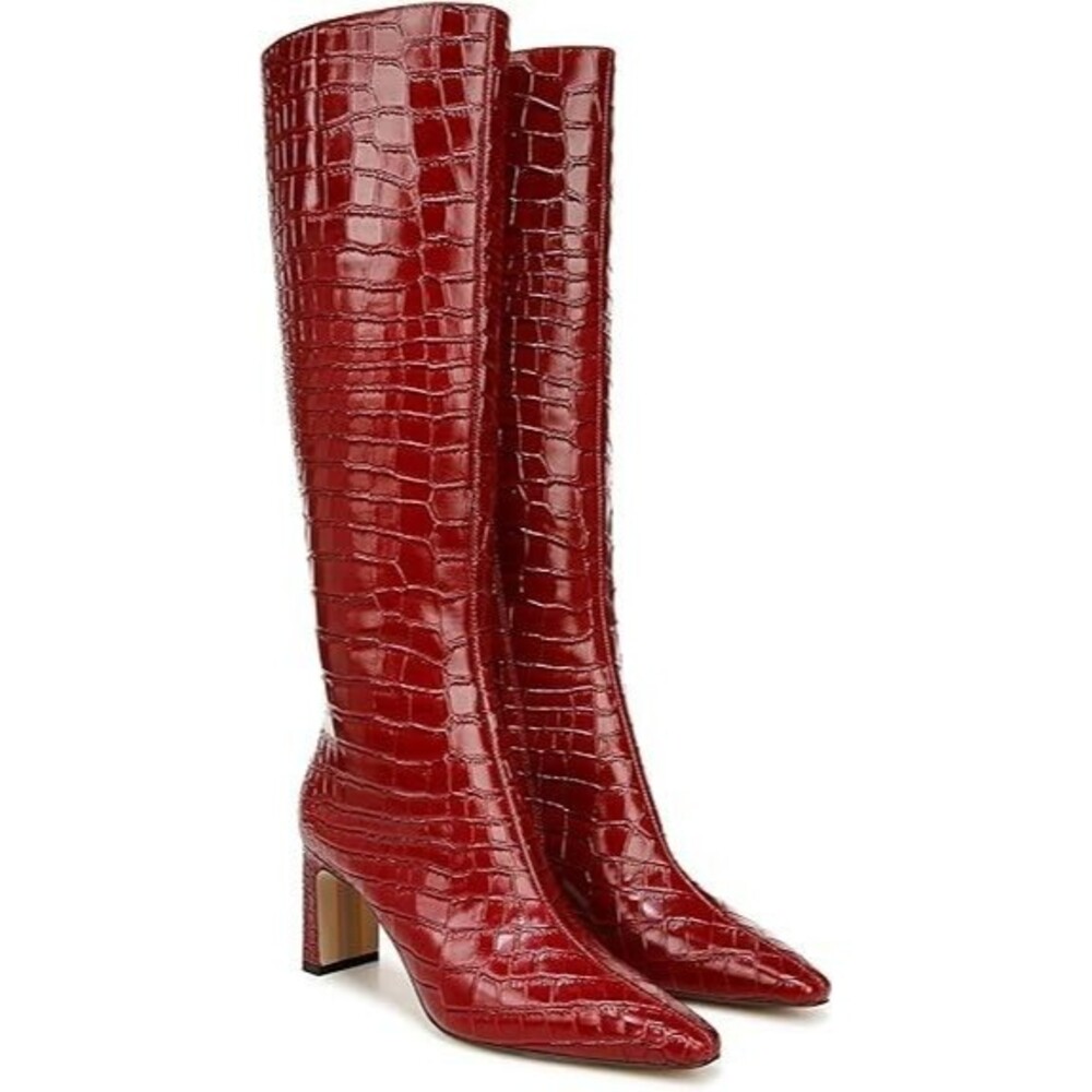 Sam Edelman Women's Sylvia Boots Size 5.5 Scarlet Cherry Leather Knee High Boot